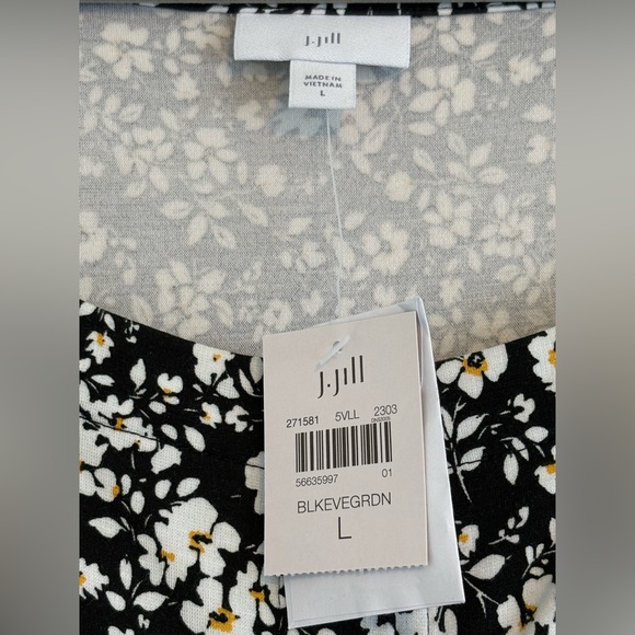 J. Jill Black and White Floral Elbow Length Sleeves Dress - Picture 2 of 12